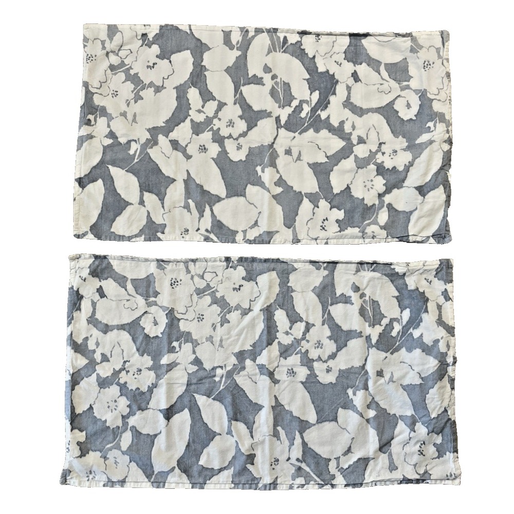 2 Ralph Lauren King Pillow Shams Blue Willa White Floral‎ Tie Closure 21x36